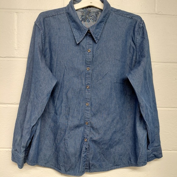 Krazy Kat Reversible Women's Size XXL Button Up Floral 100% Cotton Denim Look - Picture 3 of 11